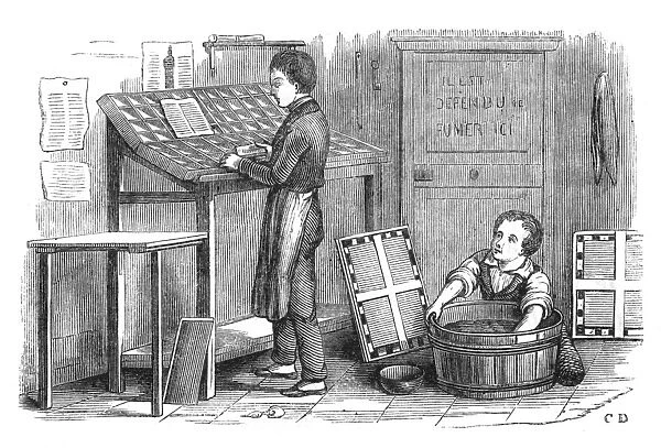 Child labour in a printing shop