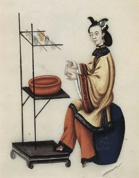A Chinese Woman making a bobbin, Qianlong Period