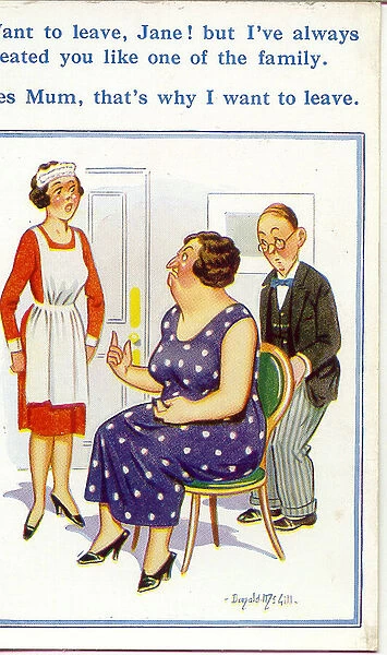 Comic postcard, Maid, mistress and master
