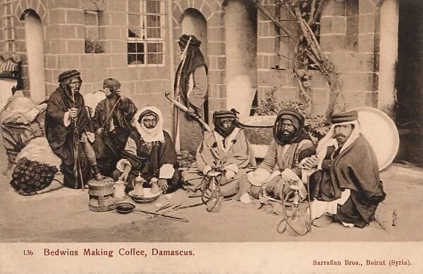 Damascus, Syria - Bedouin men making (and drinking) coffee