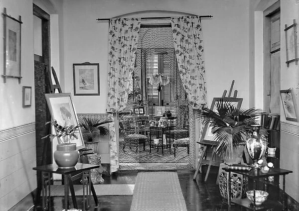 Domestic interior with beaded curtain