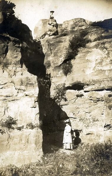 Edwardian Ladies Posing by a Rock