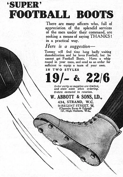 Football boots advertisement, end of WW1