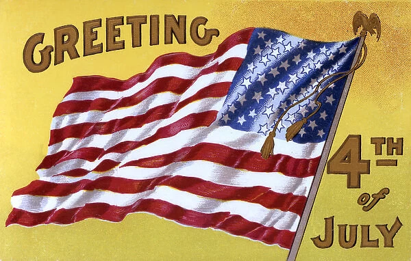 Fourth of July Greetings card, featuring the stars and strip