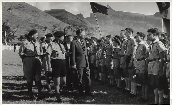 Governor inspecting scouts at a rally, Mauritius