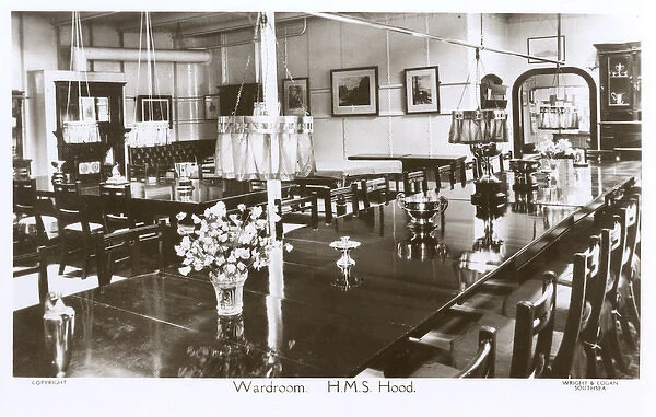 HMS Hood. Wardroom on HMS Hood, battlecruiser Date: 1930s