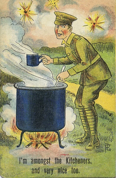 Humorous postcard, soldier on Western Front, WW1