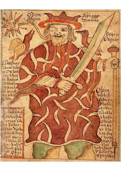 Odin. Illustration of Odin in The Olafur Brynjulfsson Edda 1760