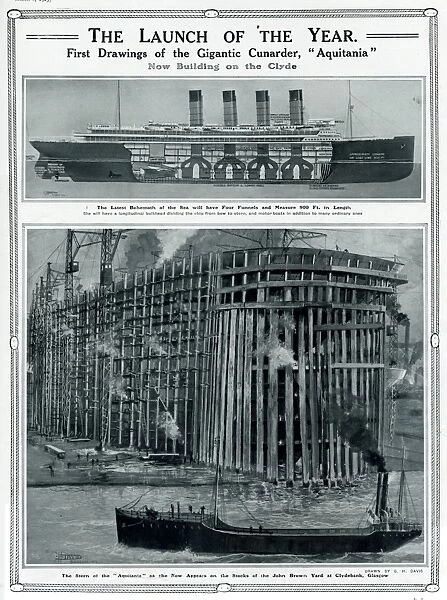 Launch of Cunarder, Aquitania, by G. H. Davis
