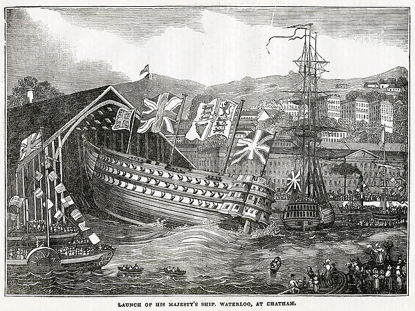 Launch of HMS Waterloo at Chatham 1833