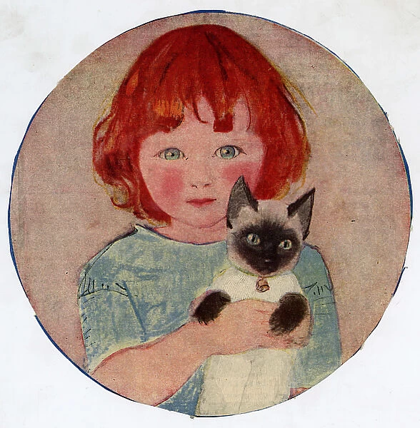 Little girl with cat by Muriel Dawson