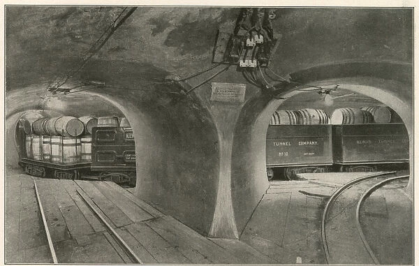 Loaded freight train in the Illinois tunnel system, Chicago