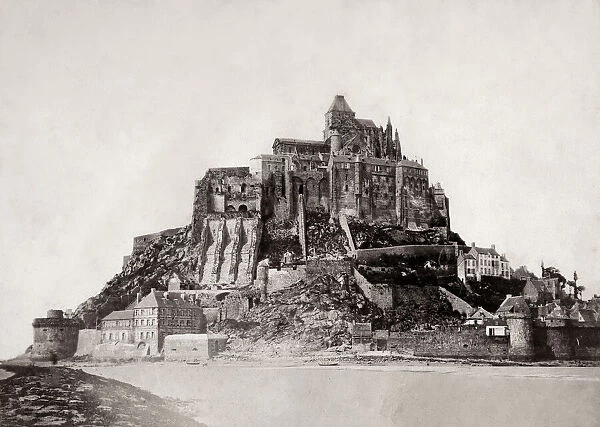 Mont St Michel, Normandy, prior to spire completion 1898