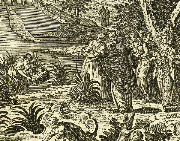 Moses rescued from the Nile. Engraving