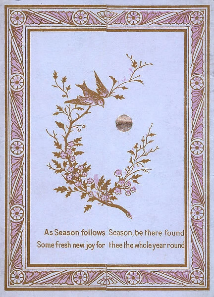 New Year card with birds and blossom