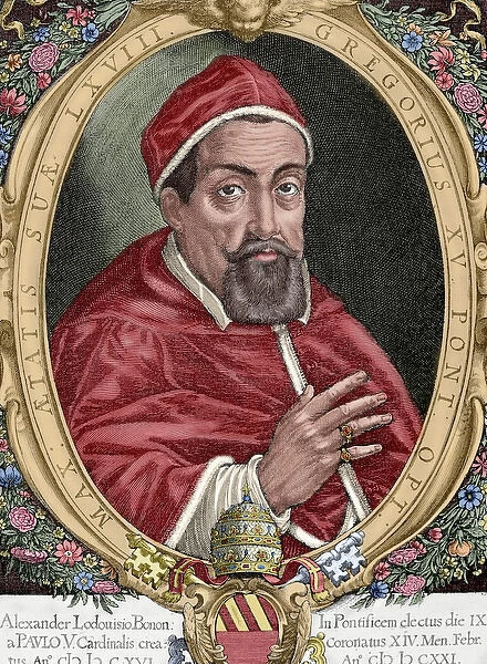 Portrait of Pope Gregory XV (1554-1623). Engraving by Peter