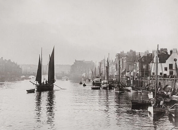Sailing boat, Whitby harbour, Yorkshire, c. 1880 s