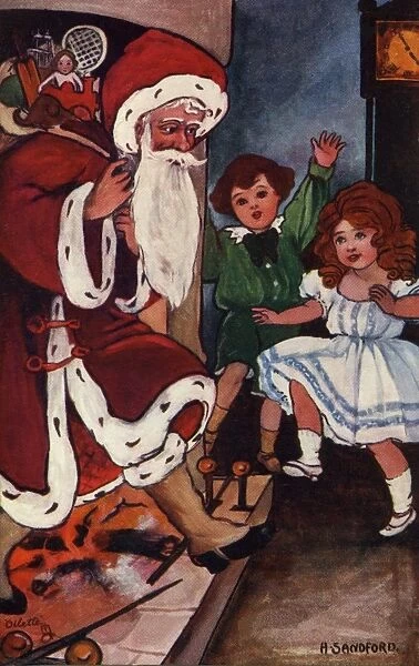 Santa comes down the chimney