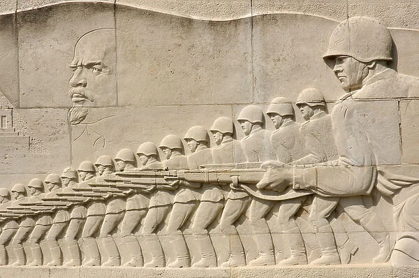 Sarcophagus with relief carving a military scene of soldiers