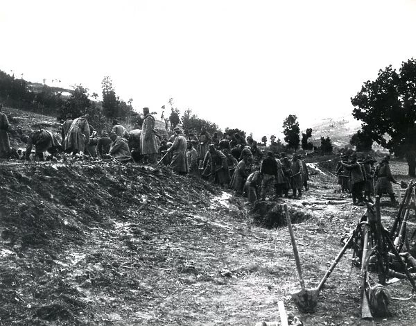 Serbian troops constructing defences, WW1
