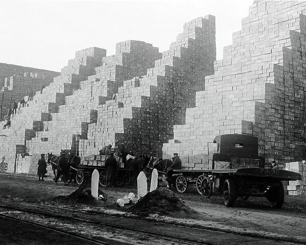 Stacks of provisions, Western Front, France, WW1