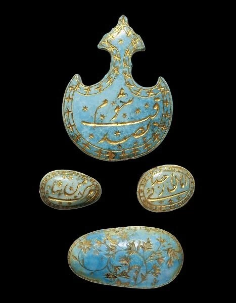 Turquoise. Four different examples of worked turquoise