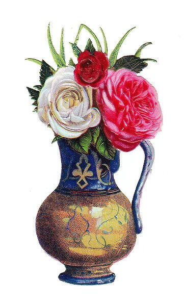 Vase of roses on a Victorian scrap
