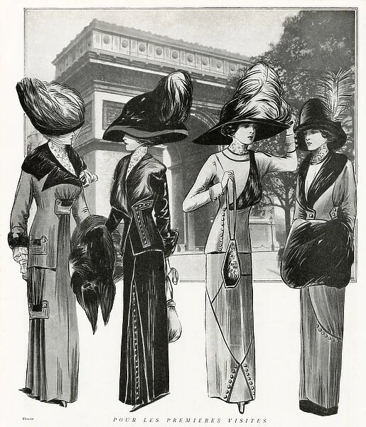 Four women wearing outdoor clothing 1910