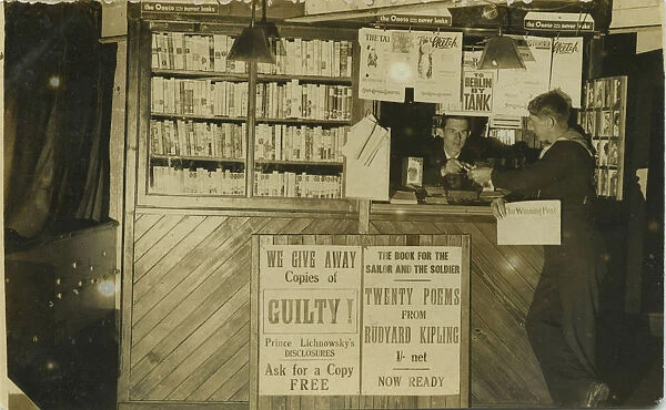 WW1 Warship - Bookshop & Tobacconist. Date: 1910s