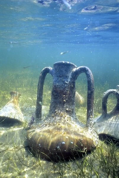 Ancient amphora pots underwater