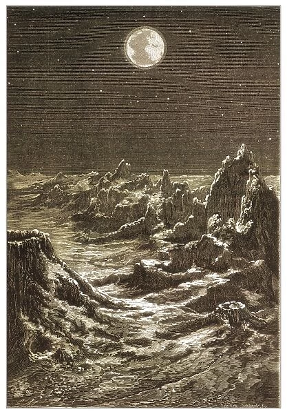 Earth over lunar landscape, 19th century