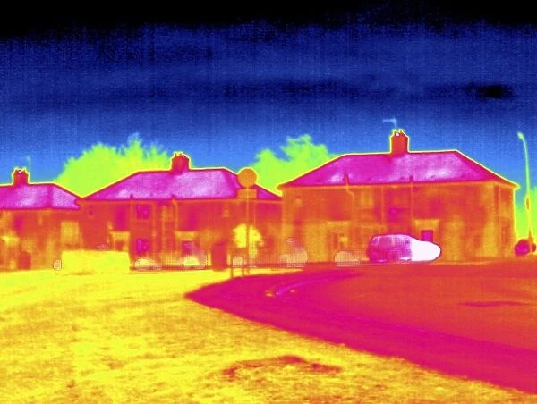 Houses and parked cars, thermogram