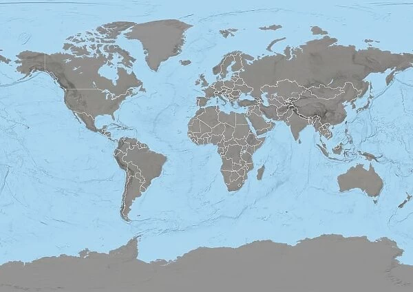 World map. North is at top. Map of the World showing country borders (white lines)