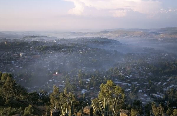 Aerial view of the town, with early morning mist, taken from Goha Hotel
