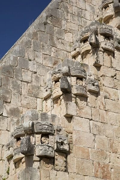 Chac Rain God stone masks, Pyramid of the Magician, Uxmal, Mayan archaeological site
