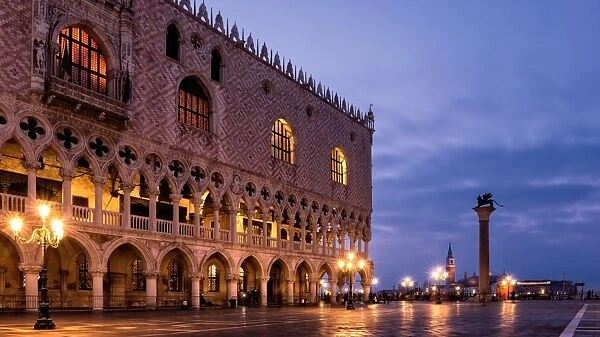 The deserted St. Marks Square in the early morning, Venice, UNESCO World Heritage Site