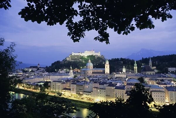 Festung (fortress) Hohensalzburg at twilight, Salzburg, Salzburgland, Austria, Europe