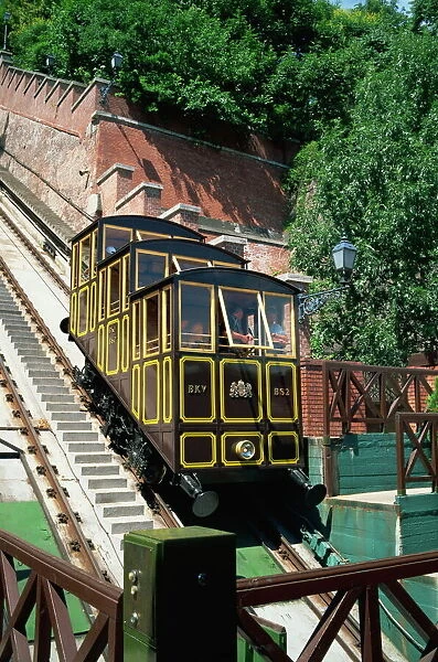 Funicular railway up Castle Hill from Clark Adam Square, Budapest, Hungary, Europe