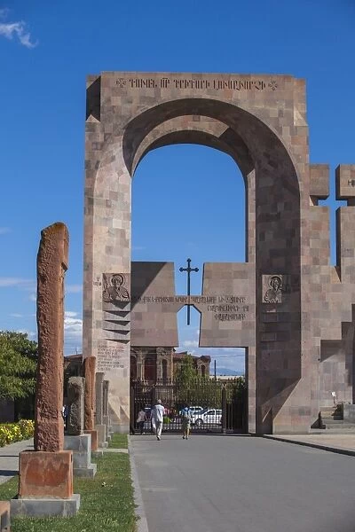 Gate of St. Gregory and the open-air altar, Echmiadzin Complex, Armenia, Central Asia, Asia