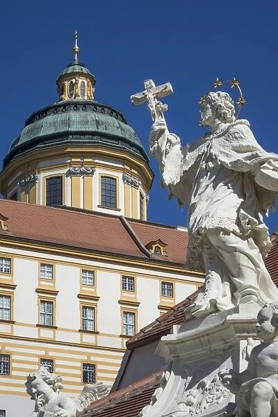 Johannes Nepomuk statue and Monastery, Melk, UNESCO World Heritage Site, Lower Austria