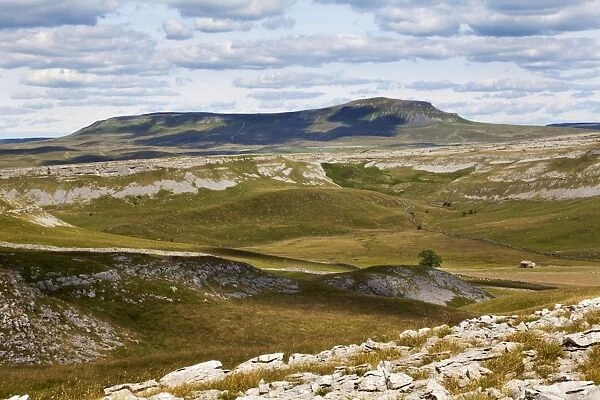 Plover Hill and Pen Y Ghent from Long Scar above Crummack, Crummack Dale, Yorkshire Dales, Yorkshire, England, United Kingdom, Europe