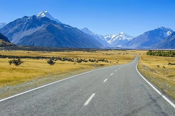 Road leading to Mount Cook National Park, South Island, New Zealand, Pacific