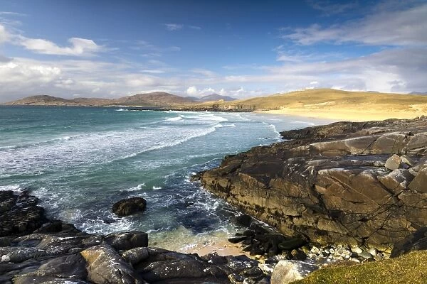 Rocky shoreline on west coast of Isle of Harris, Outer Hebrides, Scotland, United Kingdom