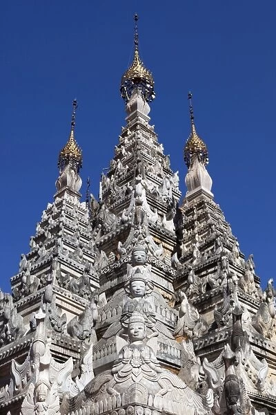 Stucco carvings on a Shan stupa, Tharkong Pagoda, Inle Lake, Shan State, Myanmar (Burma), Asia
