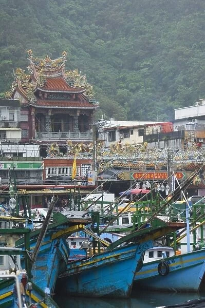 Temple, boats in harbour port