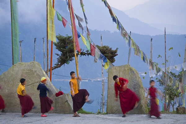 India, Sikkim, Ravangla (Rabongla), Karma Theckhling Monastery, Novice monks practising