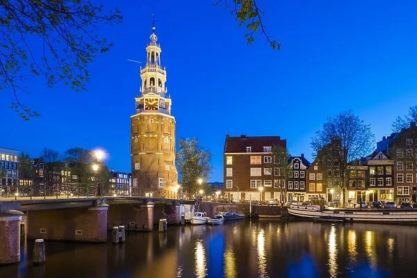 Netherlands, North Holland, Amsterdam. 16th century Montelbaanstoren tower on Oudeschans