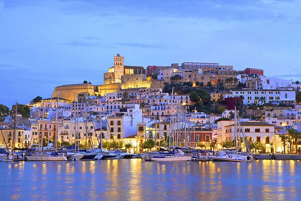 Twilight Over Old Ibiza Town, Ibiza, Balearic Islands, Spain