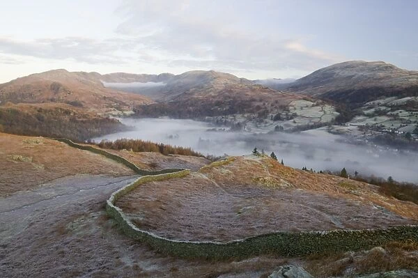 The Fairfield horseshoe and Red Screes from Todd crag above Ambleside Lake District UK