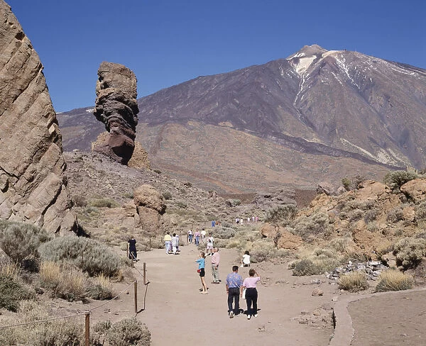 10004296. SPAIN Canary Islands Tenerife Mount Teide National Park with tourists on dry